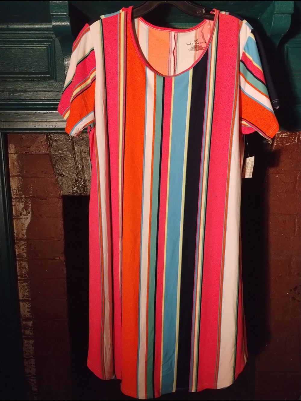 Bobbie Brooks Pink Orange Blue Striped Mini Dress Size Large